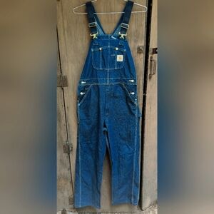 Vintage 90s Carhartt Denim Bib Overalls Dark Jean  34 Waist 32" Inseam R08 DNM